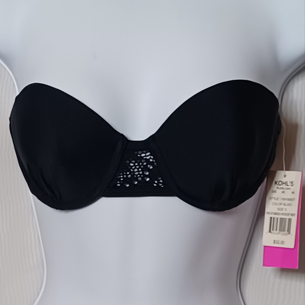 Breaking Waves Swimwear Black Push Up Bandeau W/Crochet. S